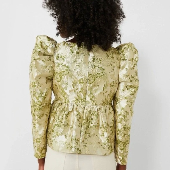 NWT Hyacinth House Tuckernuck Size XS Gold Green Jacquard Floral Metallic Blouse - Picture 2 of 14